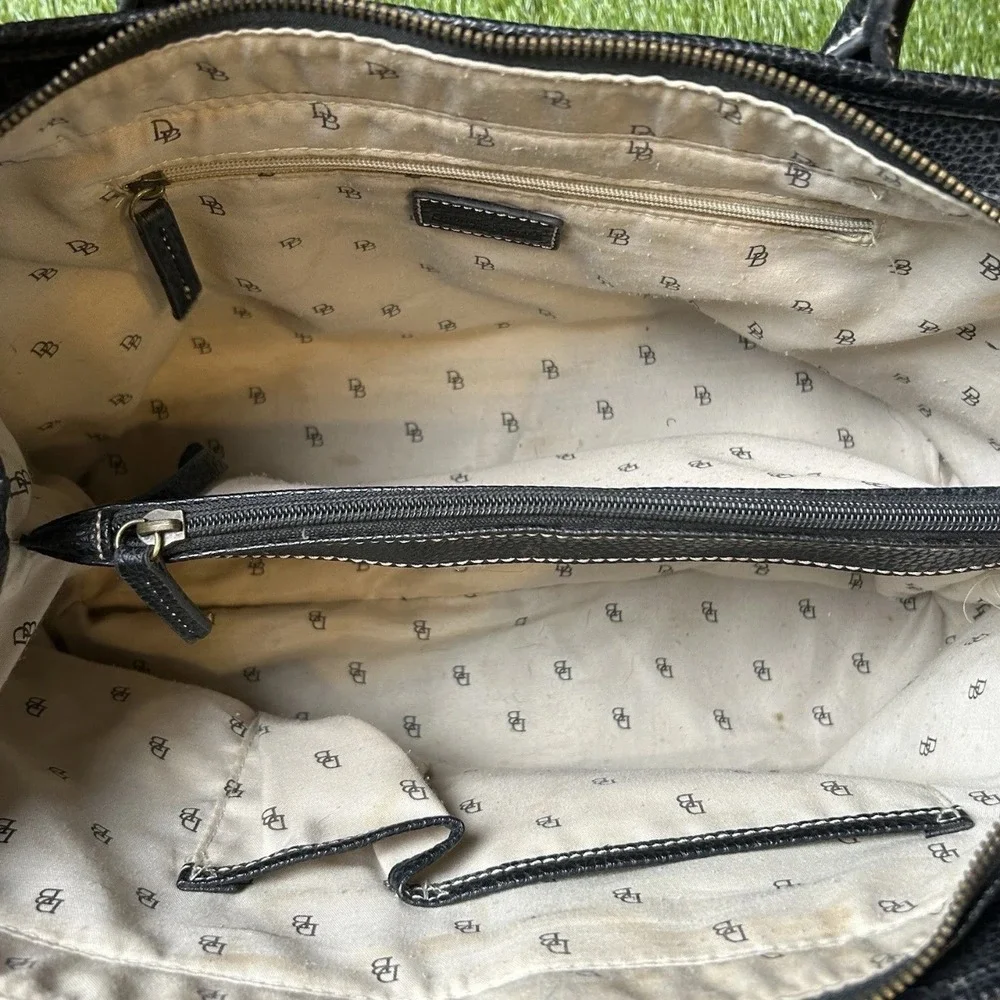 Dooney & Bourke Monogram Satchel Bag Black Grey Coated Canvas Leather Trim